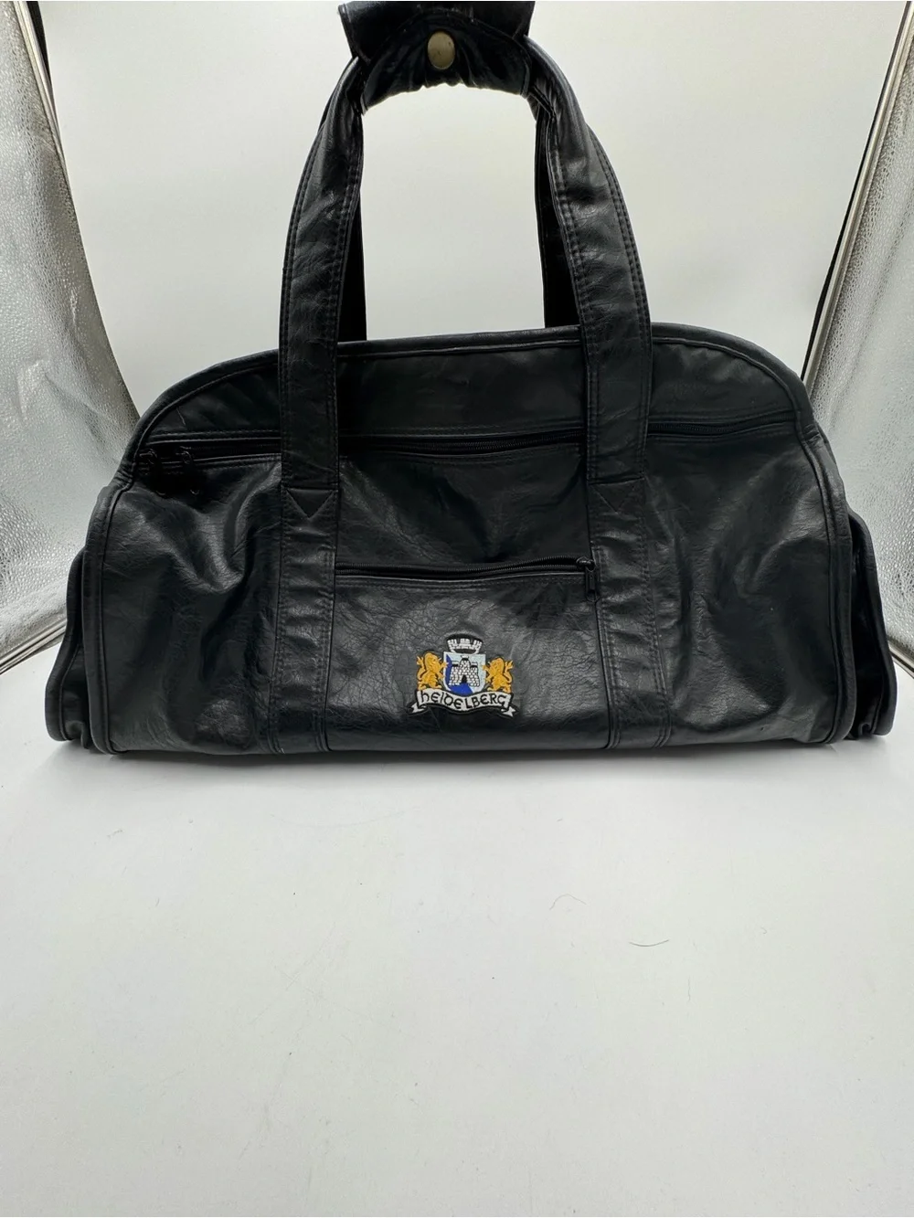 Vintage Heidelberg Germany Crest Black Faux Leather Travel Duffel Weekender Bag